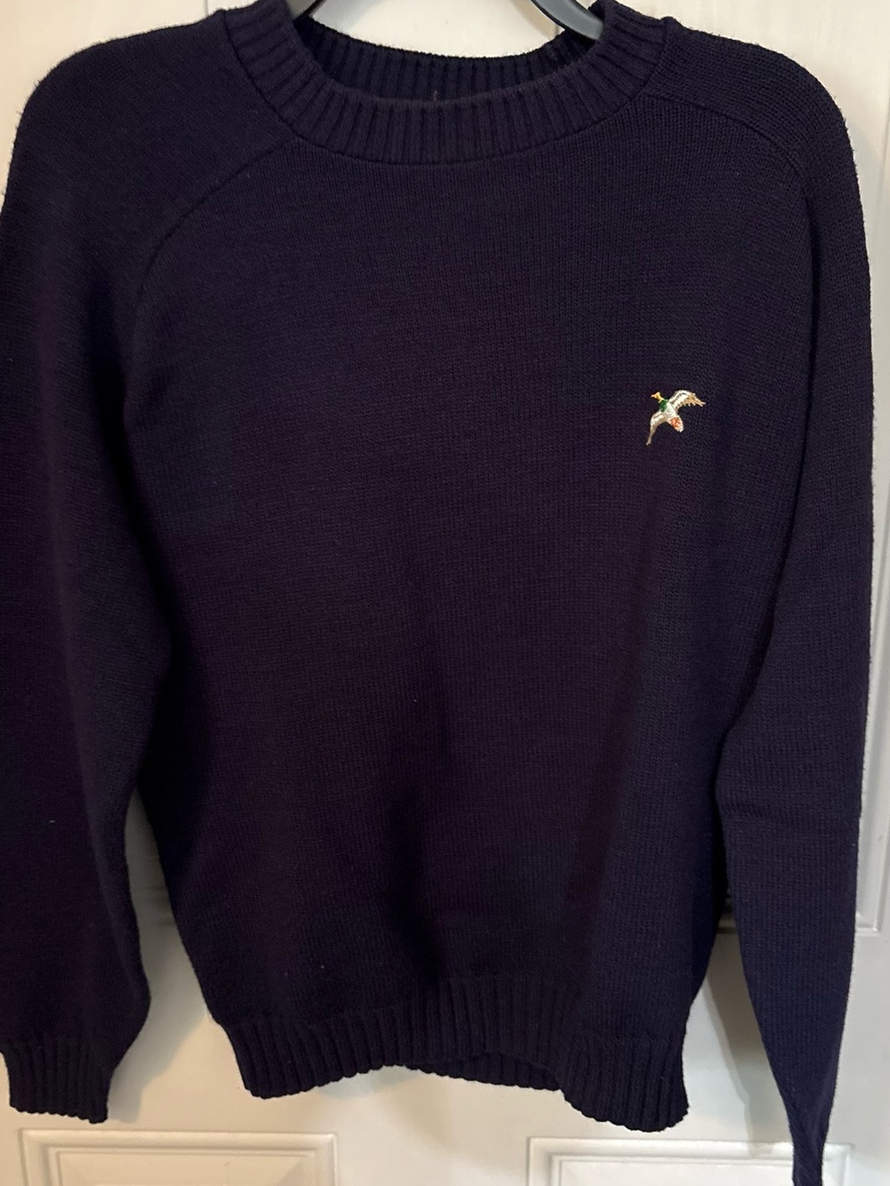 Outward Hound Men's Crewneck Sweater in Deep Navy with Embroidered Duck